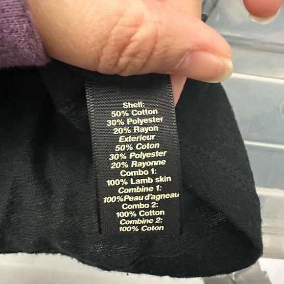 Elizabeth & James Black Lambskin & Cotton Blend Round Neck Tee sz large - Picture 7 of 9